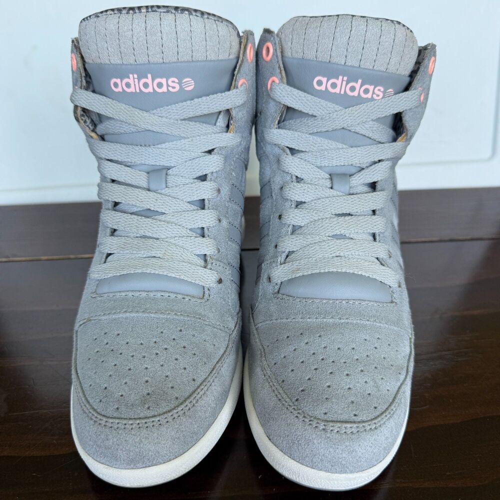 adidas NEO Super Women's Gray Suede High Top Wedge Leopard Sneakers Size 6.5 - Picture 2 of 10